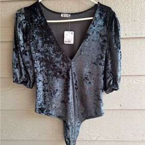 Free People Velvet Bodysuit in Dark Blue